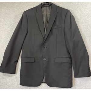 Calvin‎ Klein Suit Jacket Men's 38R Slim Fit Black Pinstripe 100% Wool-Laine